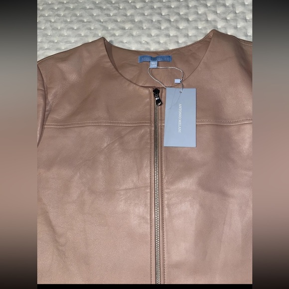 Antonio Melani Blush Tan Cropped 100% soft Leather Jacket, Size Xl NWT $317 - Picture 3 of 10